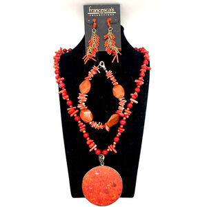 Necklace Bracelet & Earring Set Coral Color Fashion Costume Jewelry